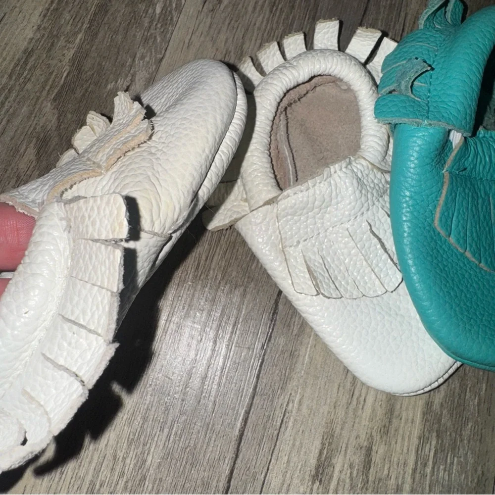 Chic Cream and Teal Kids Moccasins